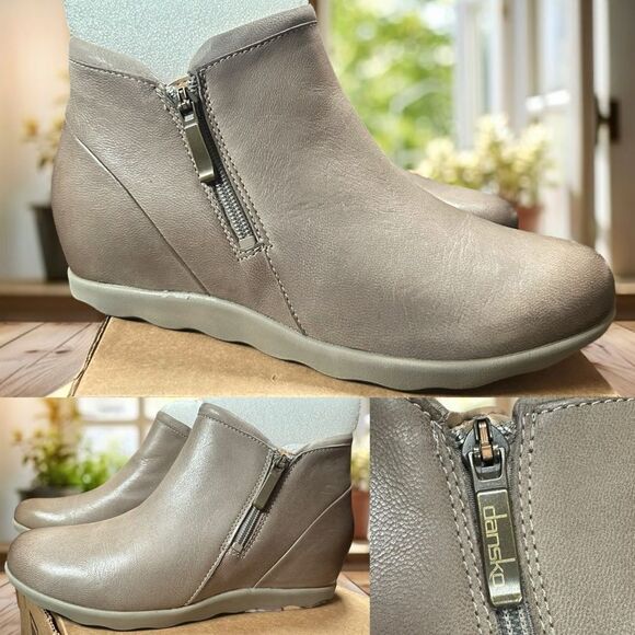 🆕🔥 DANSKO Leather Miki Zippered Boot Bootie TAUPE BURNSIHED Size 39 - Picture 1 of 14